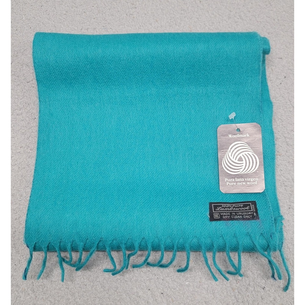 Woolmark Lambswool Scarf Womens 70"x10" Turquoise 100% Pure New Wool Soft Fringe